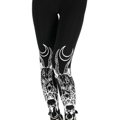 Restyle Demonic Cat Gothic Crescent Moon Punk Rock Emo Satanic Occult Leggings